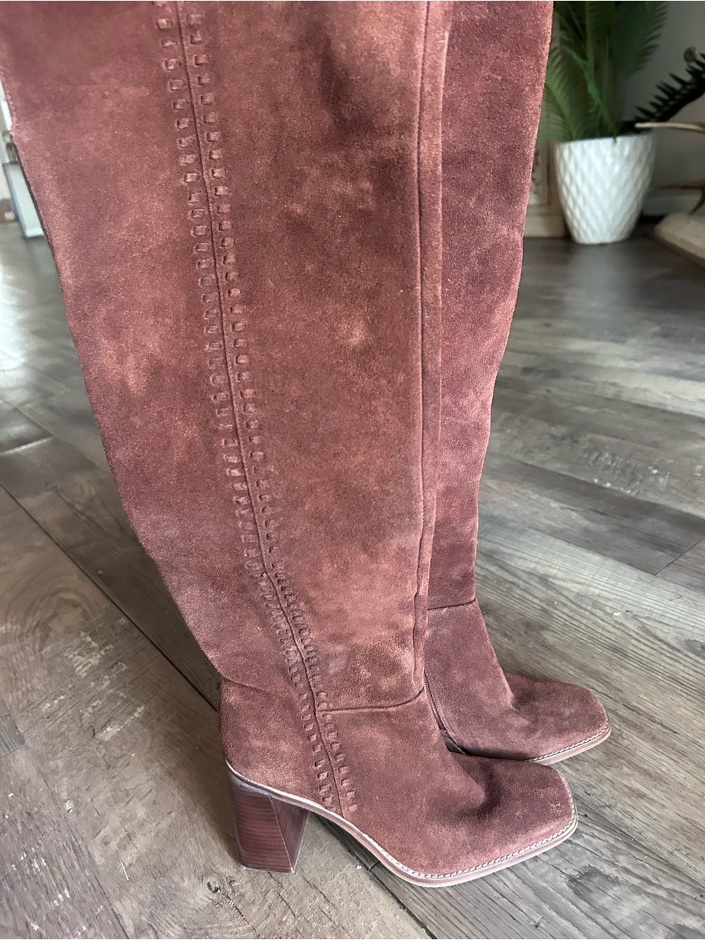 Vince Camuto Chestnut/Chocolate Suede Block-Heel Knee Boot - Picture 10 of 10